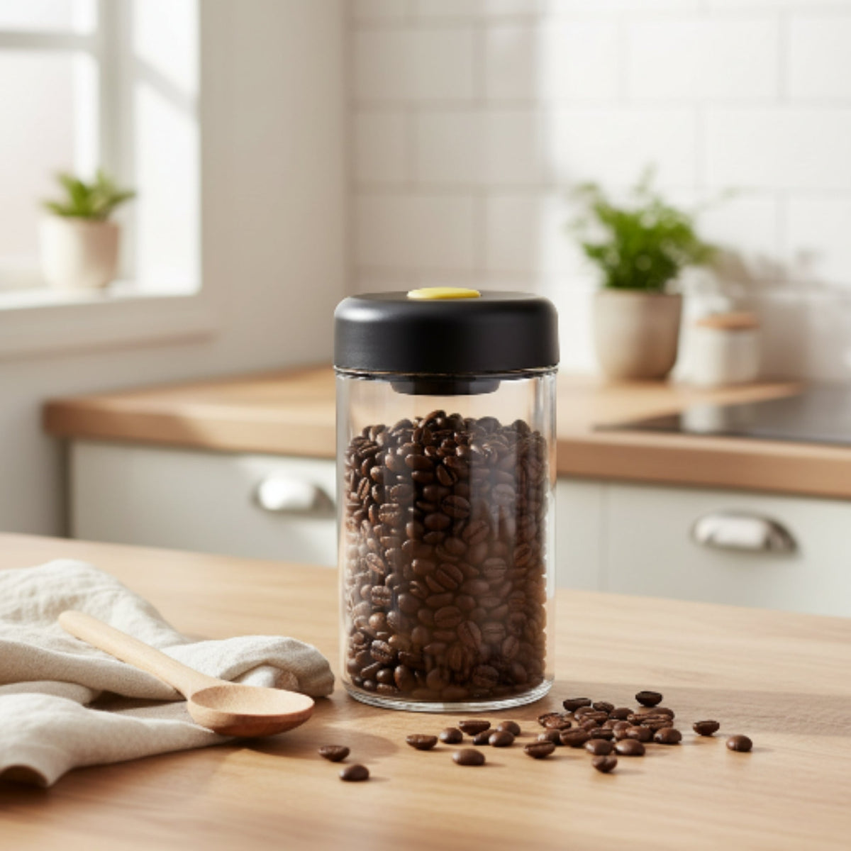 1100ml Glass Vacuum Seal Storage Jar - Black