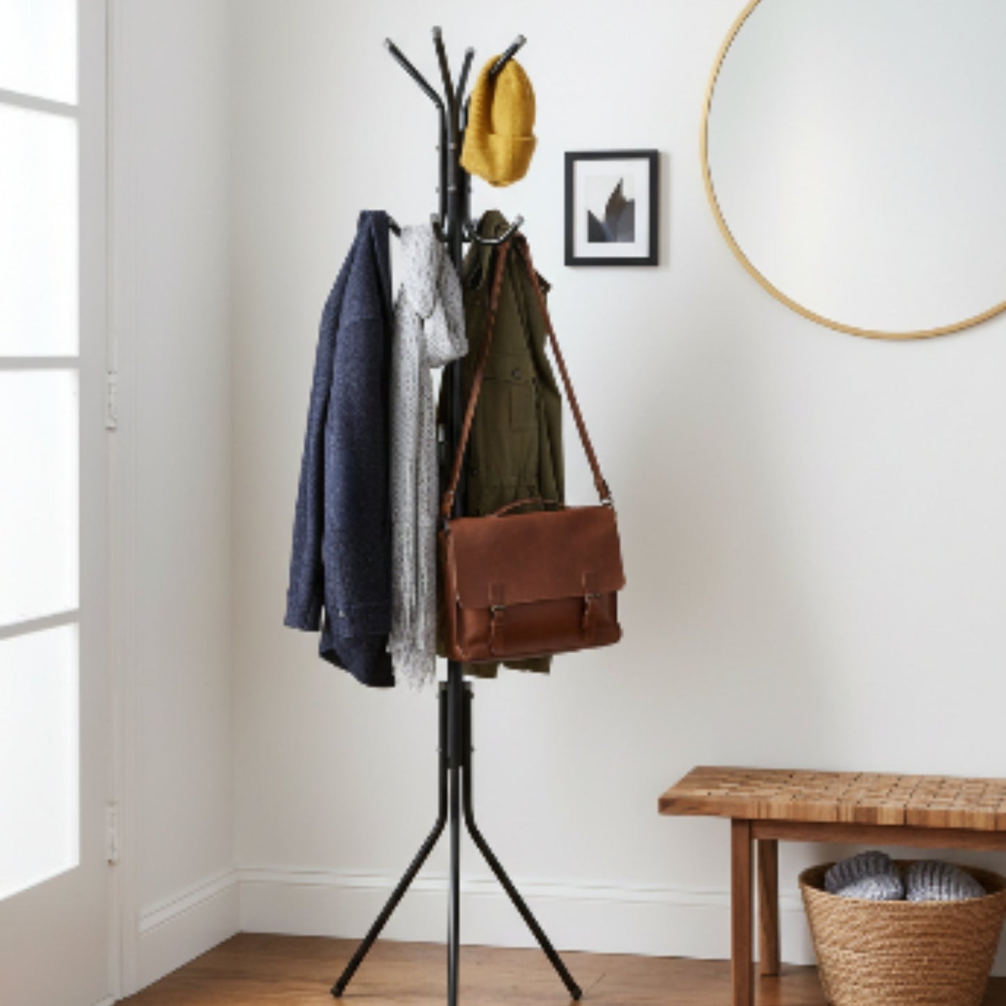 12 Hook Coat Rack Black | Heavy Duty Entryway Organizer