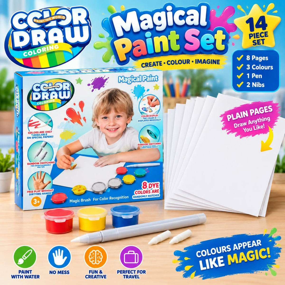 14 Piece Magical Paint Set – Kids Creative Painting & Colouring Activity Set