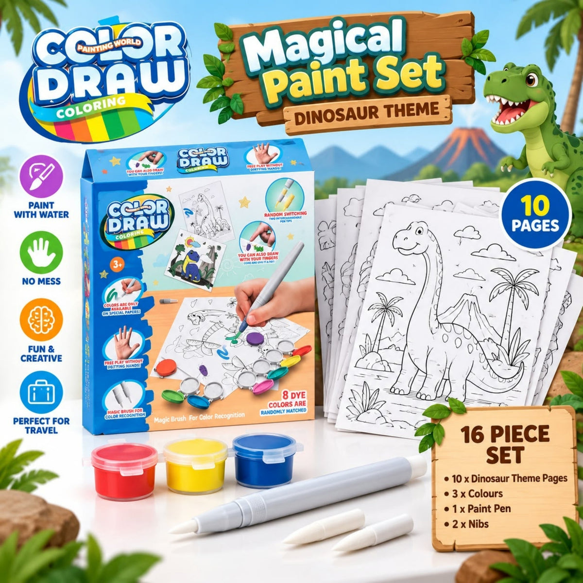 16 Piece Magical Paint Set – Kids Creative Painting & Colouring Activity Set