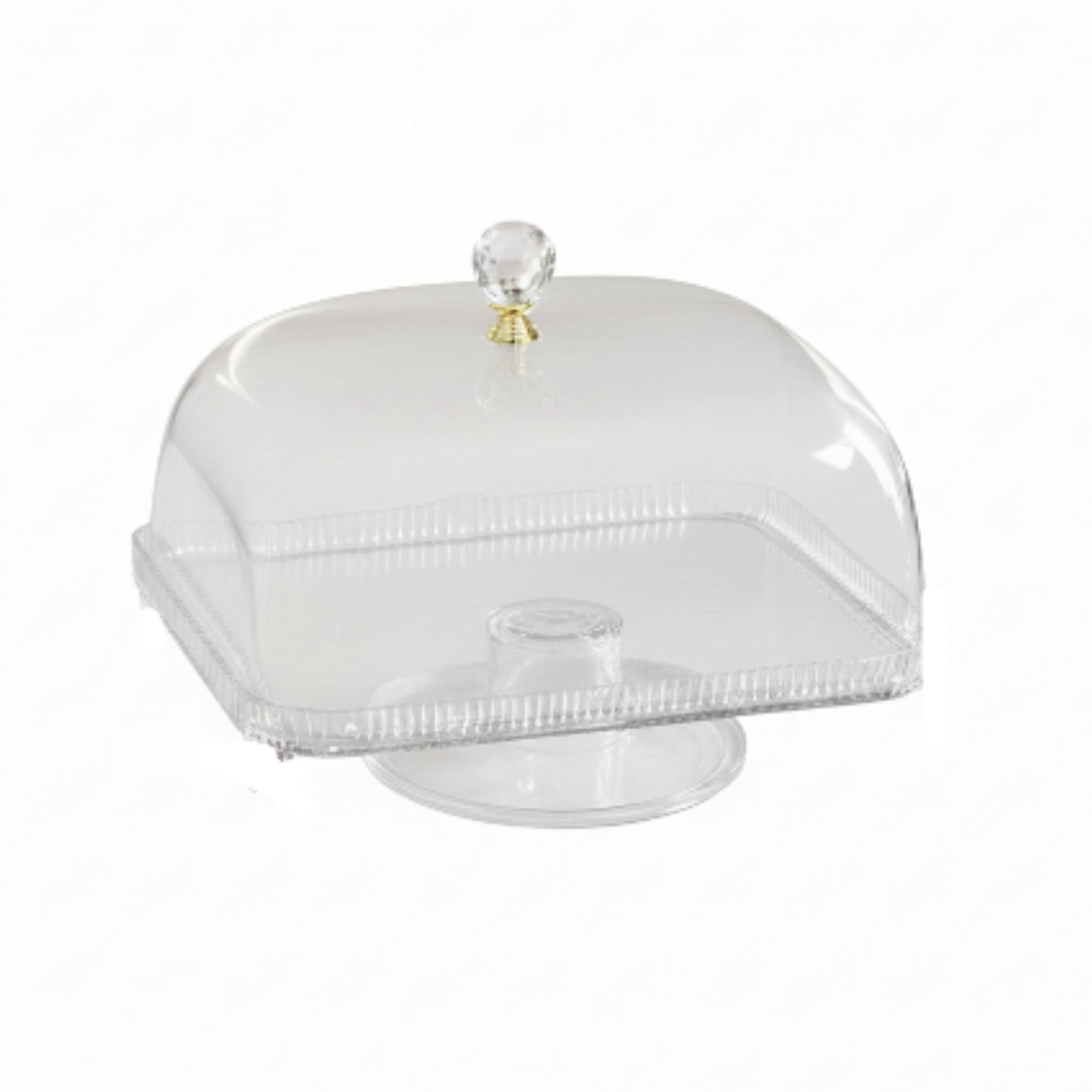 28cm Square Elegant Acrylic Cake Dome - Footed Cake Stand with Lid - Clear