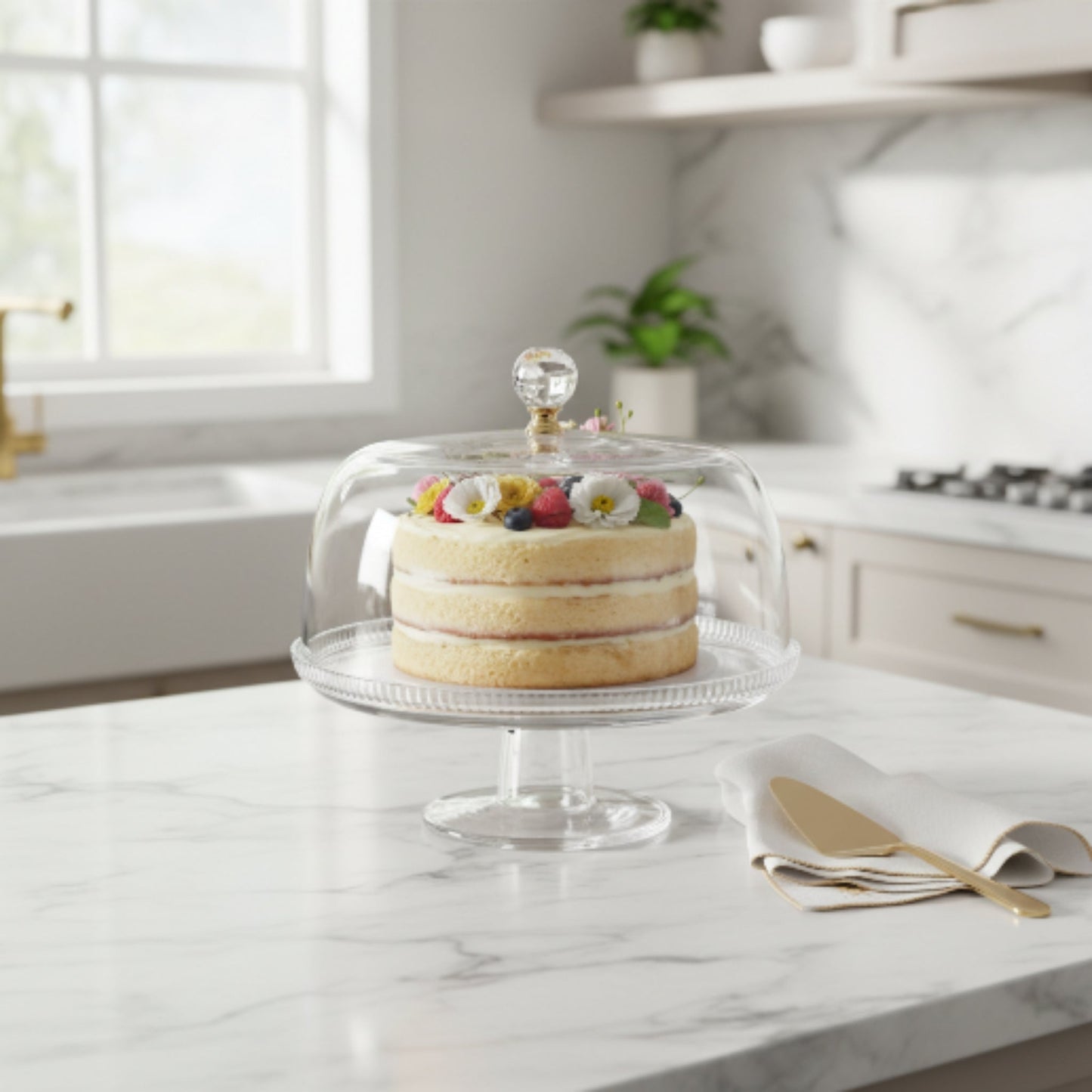 29cm Round Elegant Acrylic Cake Dome - Footed Cake Stand with Lid - Clear