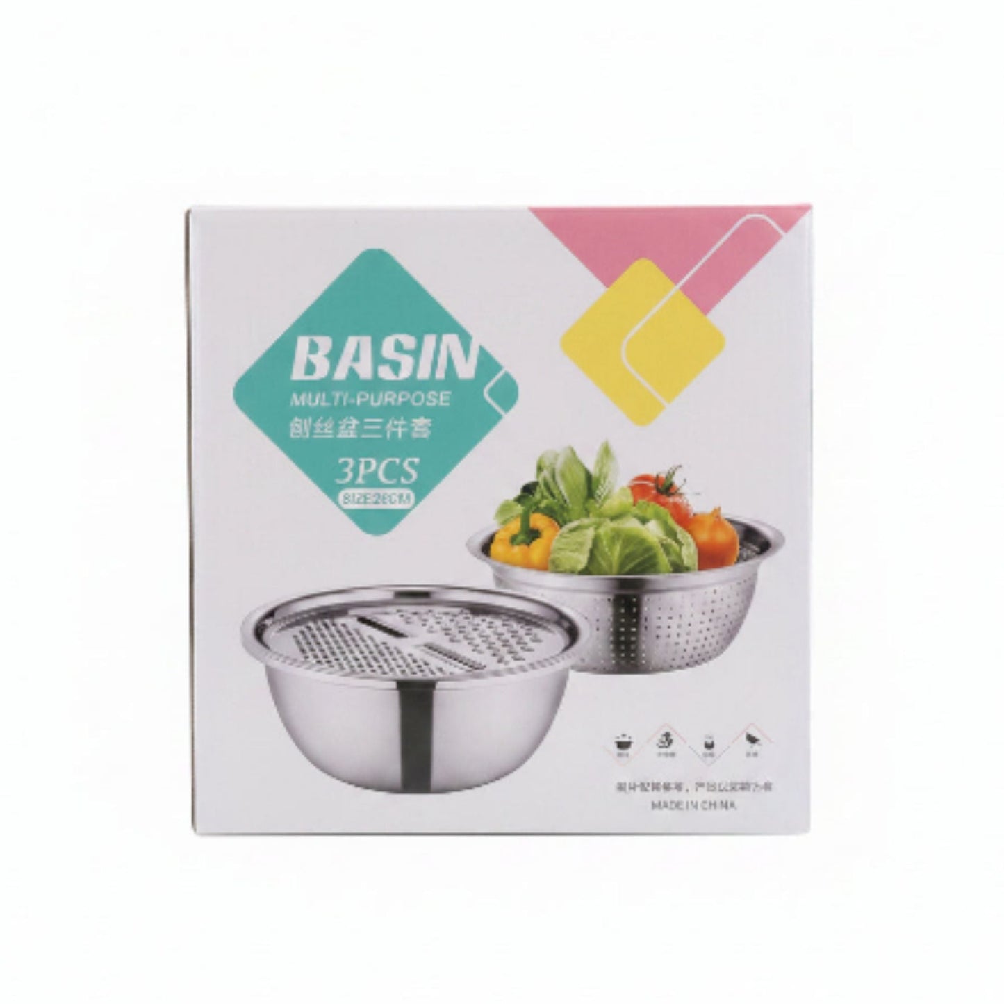 3 In 1 Colander Bowl And Grater Set 26cm