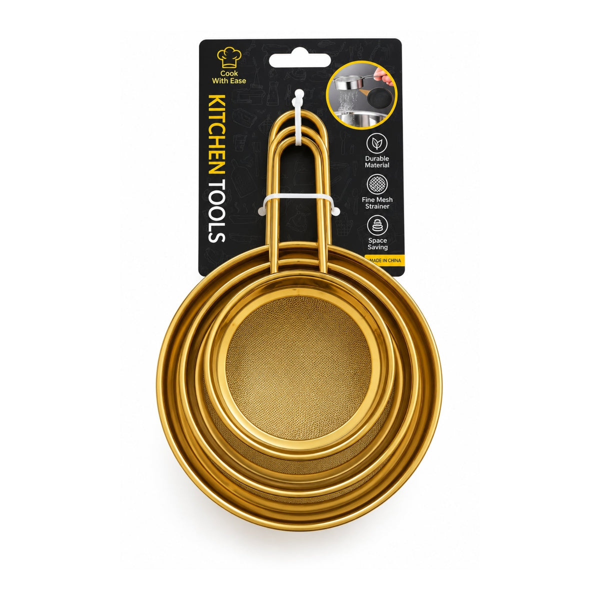 3 Piece Stainless Steel Deep Sift Set – Fine Mesh Kitchen Strainers With Handles – 7cm, 9cm & 11cm