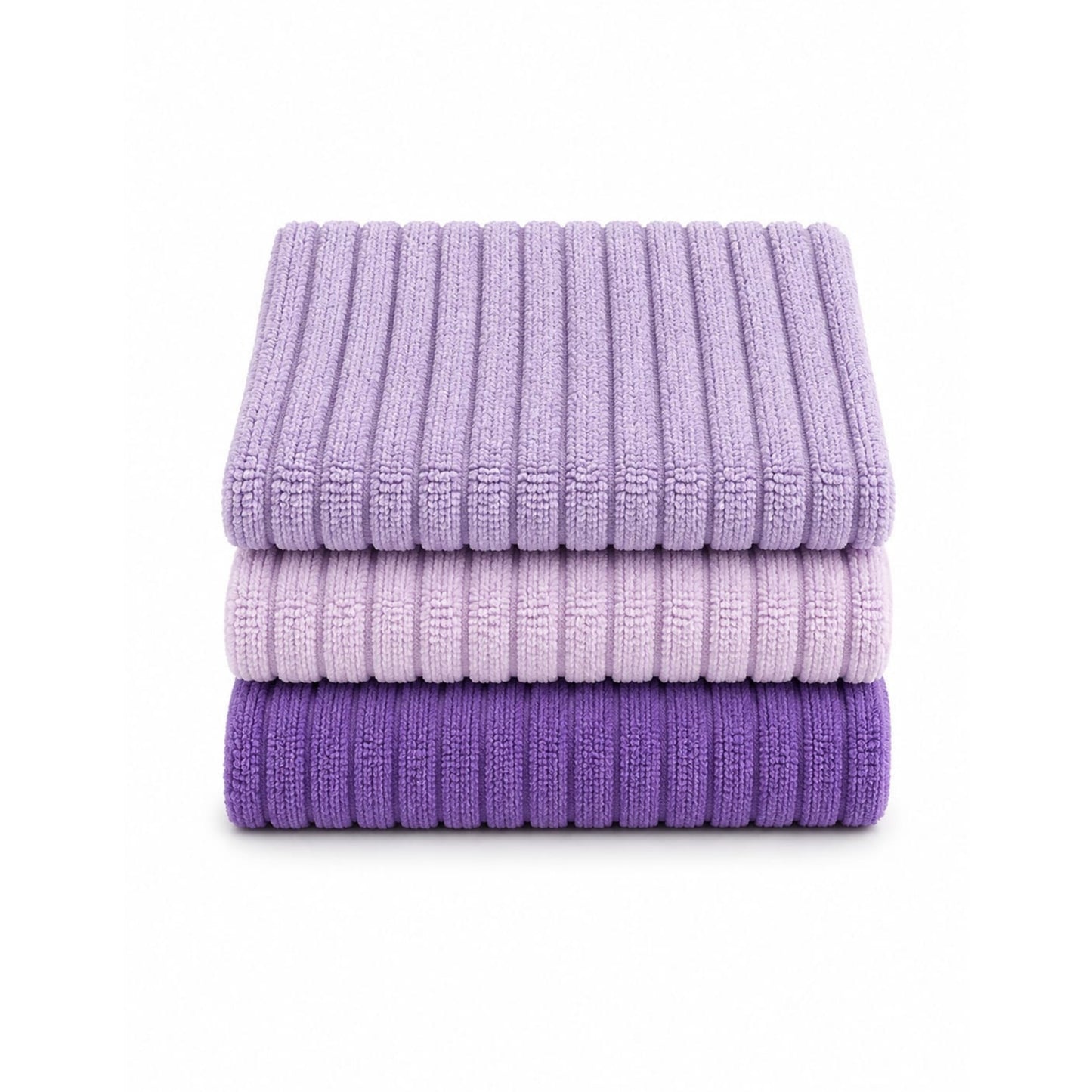 3 Piece Takmehome Ribbed Microfibre Cleaning Cloths 30x30cm – All-Purpose Cloths Purple On White Background