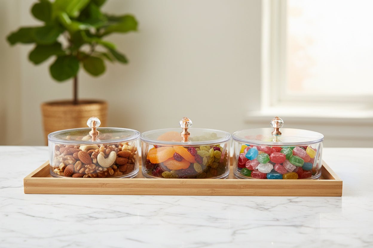 3pc Candy Jar On Bamboo Tray