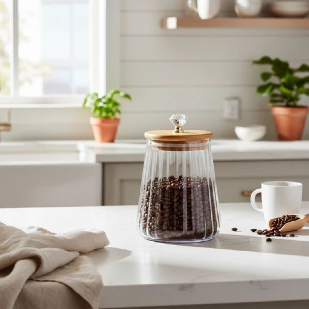 3pc Round Glass Jar With Bamboo Lid 850ml