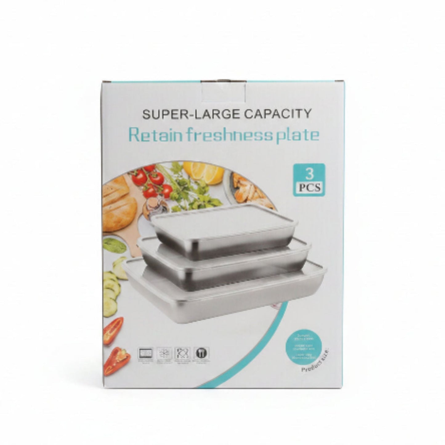 3pc Stainless Steel Crisper Box Flat Large