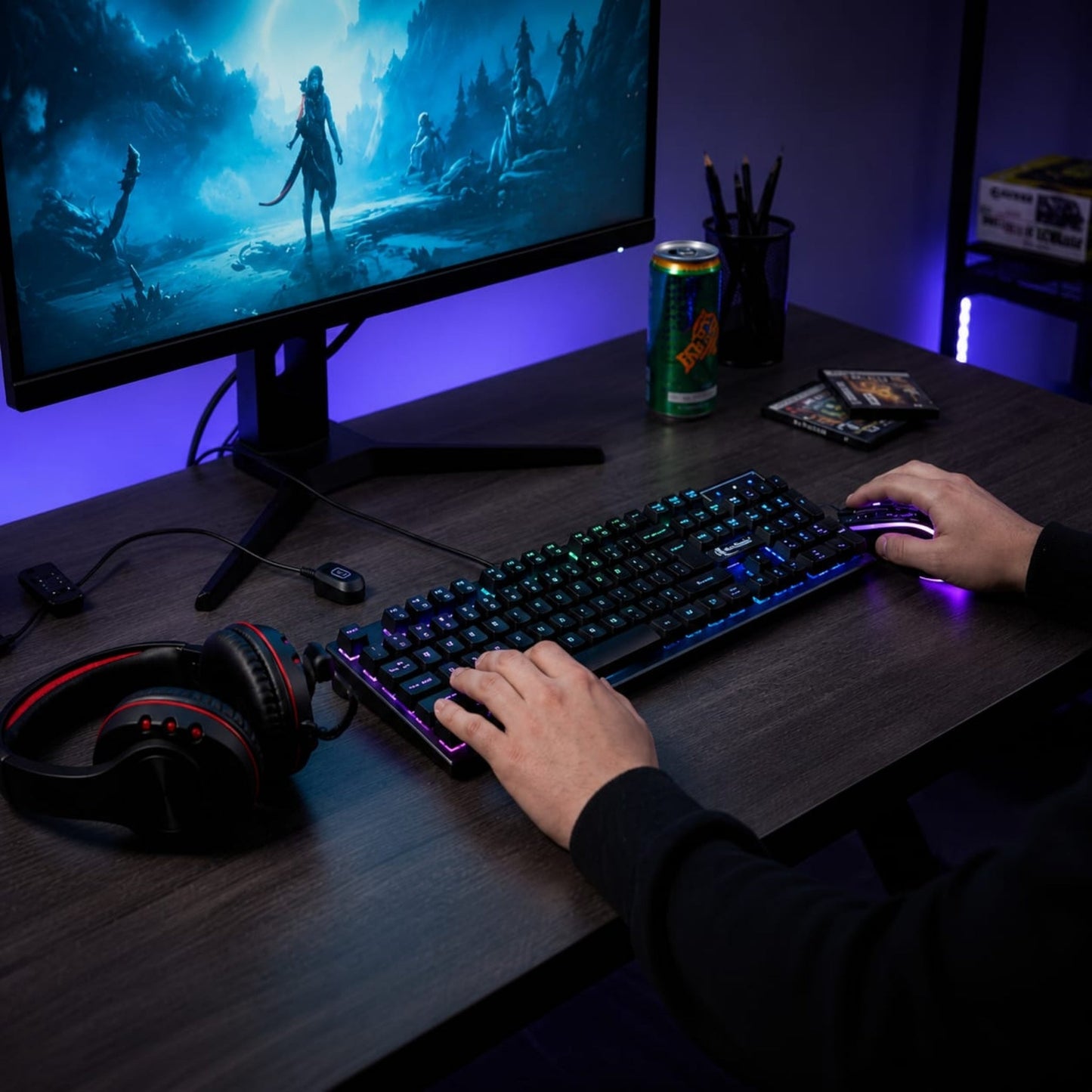 4 In 1 Esports Gaming Bundle – RGB Gaming Accessories Set with LED Lights for PC Gaming, PlayStation & Xbox