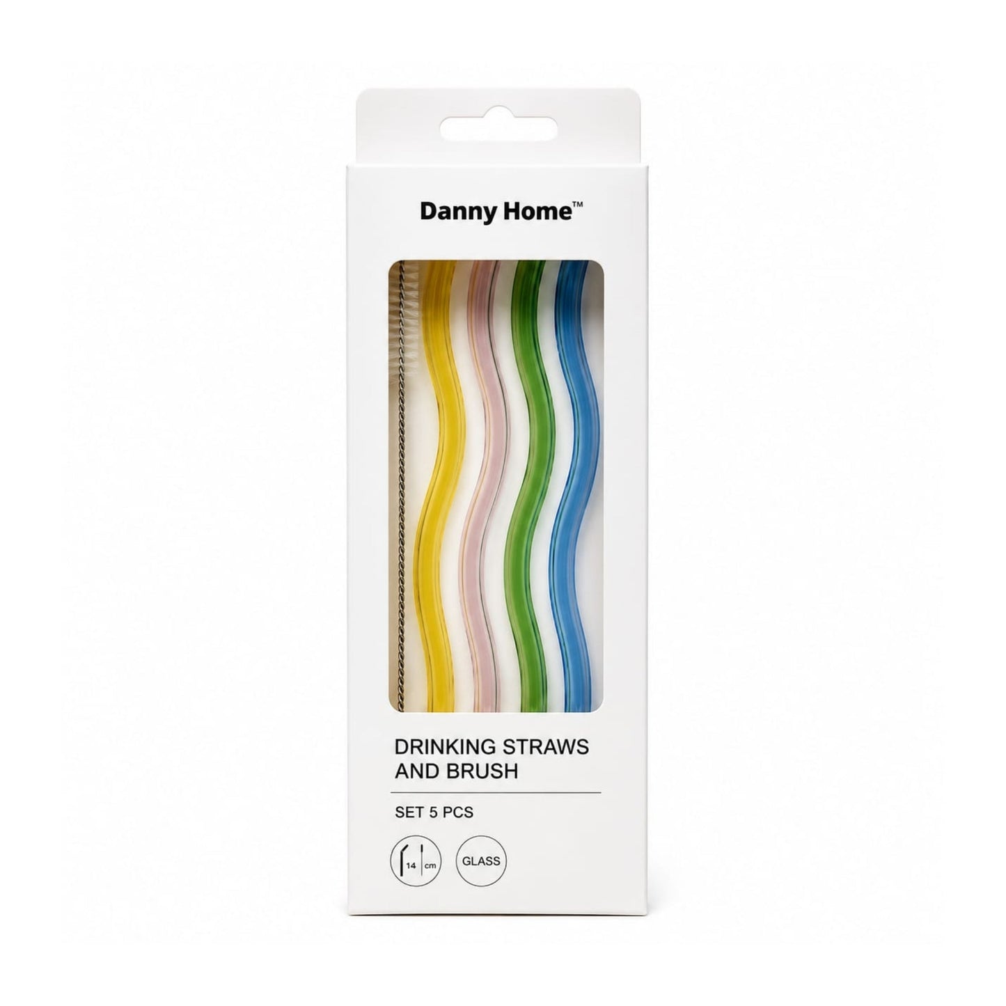 4 Piece Danny Home Colorful Wavy Glass Straws With Cleaner