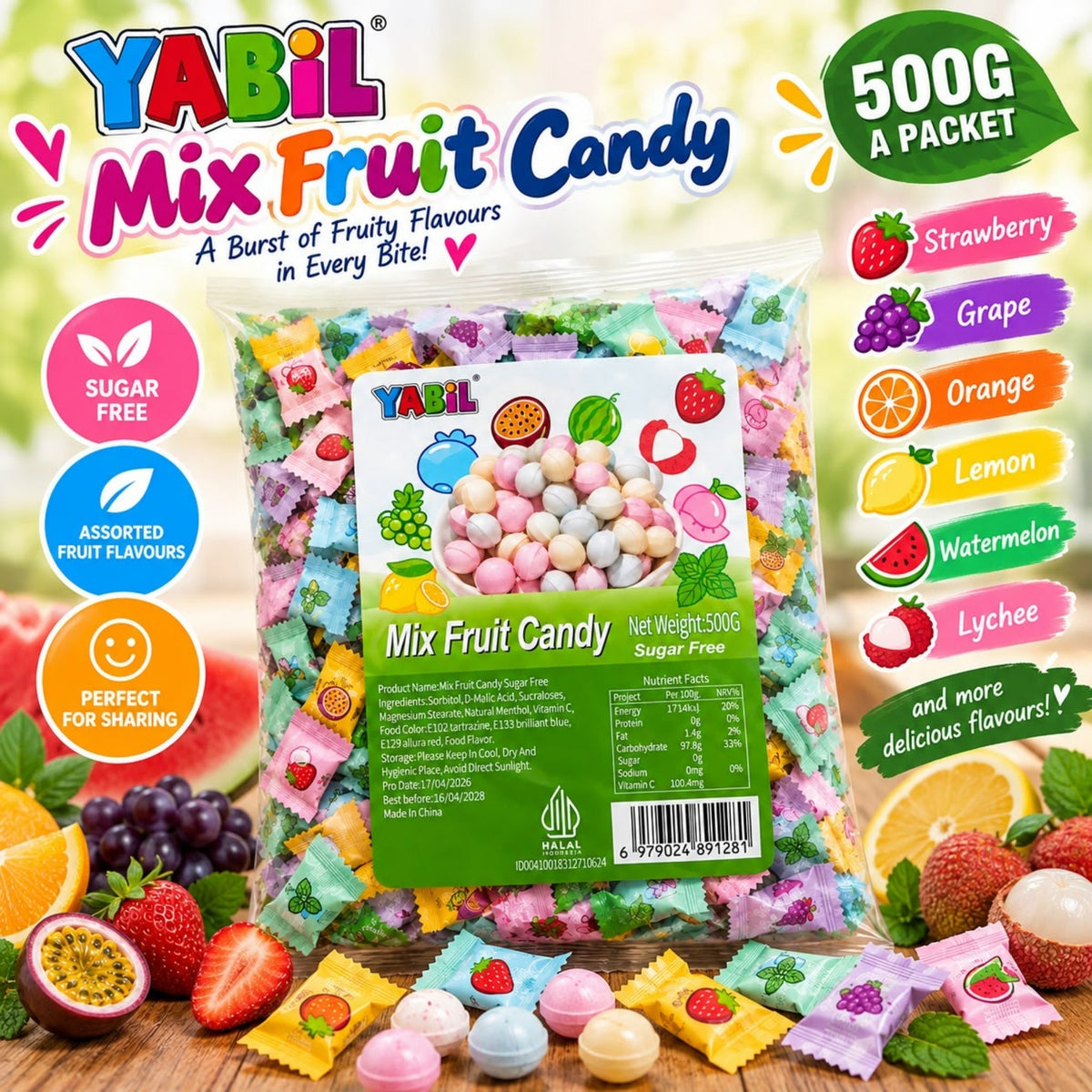 500g Yabil Mini Sweets – Assorted Flavour Candy Mix – Mini Bite