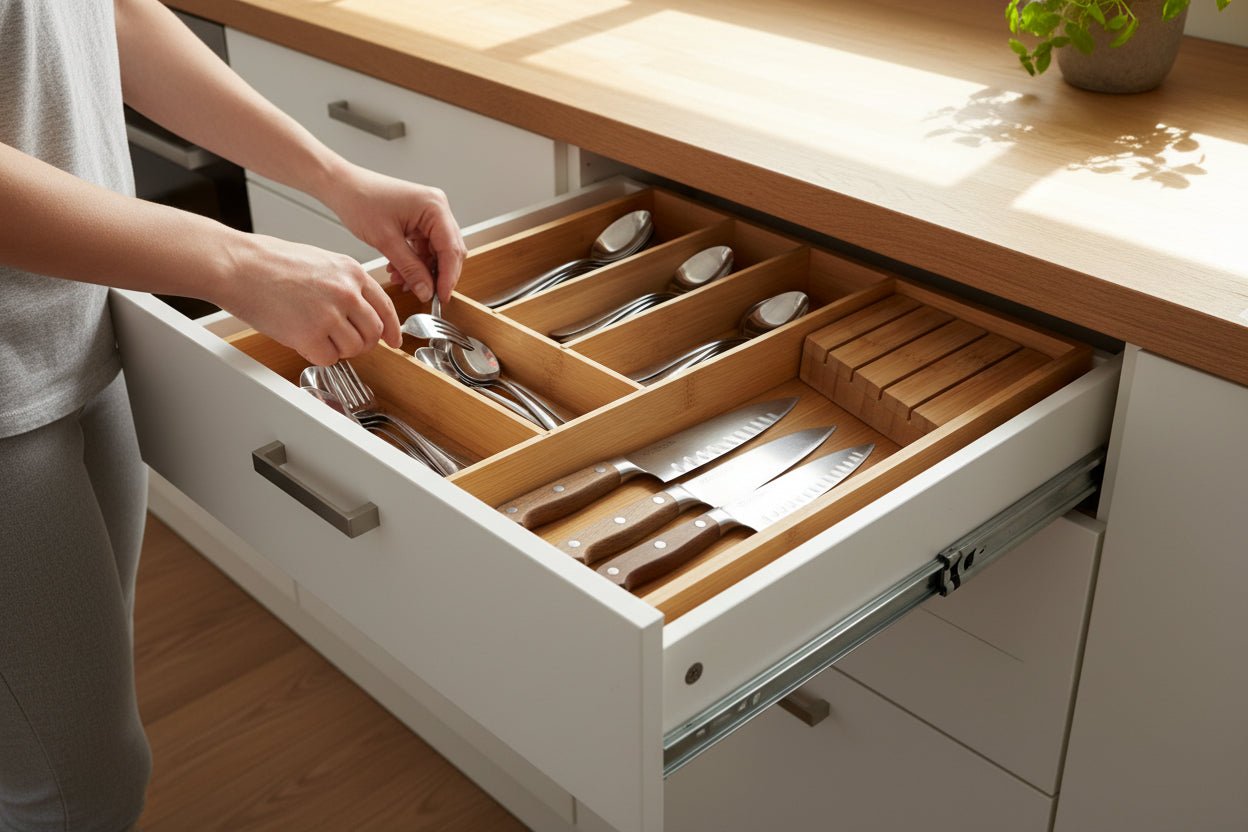 6 Compartment Bamboo Box With Knife Rest