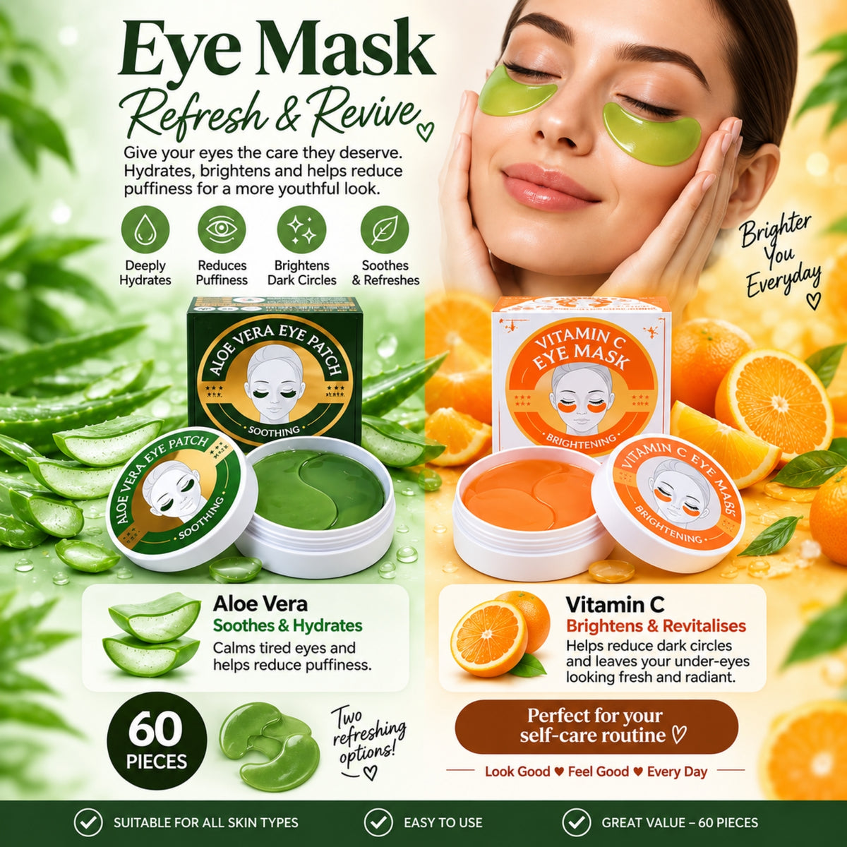 60 Piece Eye Patch Mask – Hydrating Under-Eye Skincare Patches