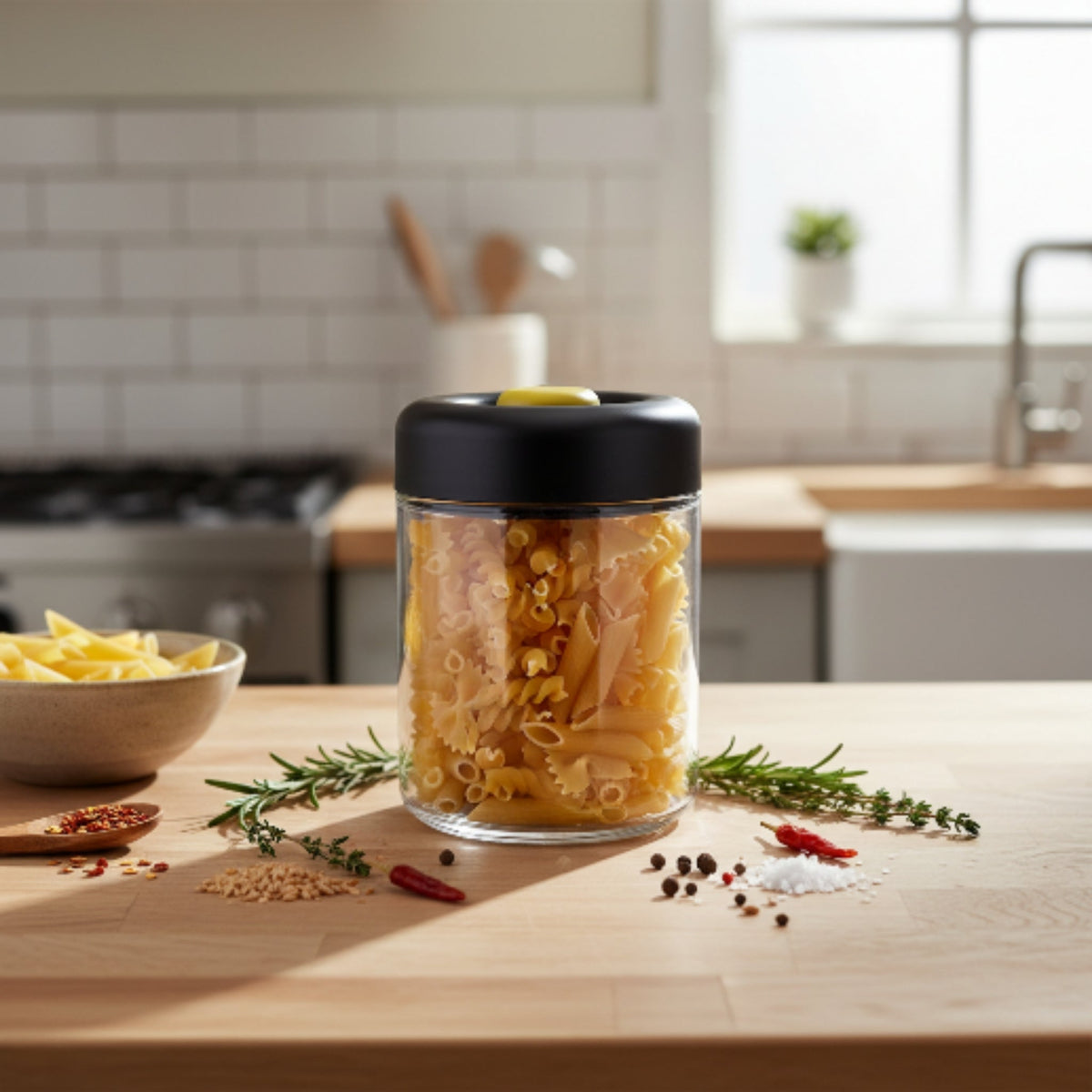 750ml Glass Vacuum Seal Storage Jar - Black