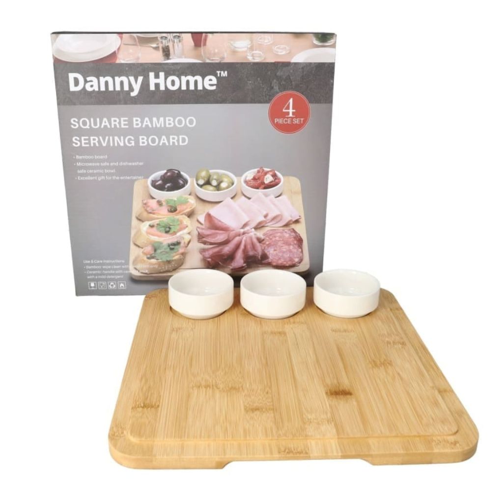 Danny Home Square Bamboo Serving Board With Bowls