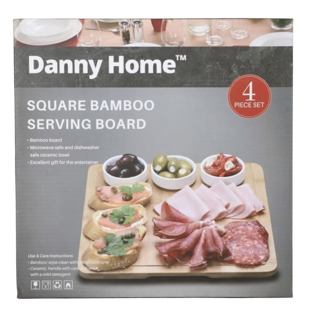 Danny Home Square Bamboo Serving Board With Bowls
