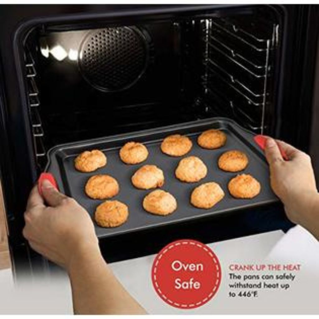 Non Stick Bakeware With Red Silicone Handles