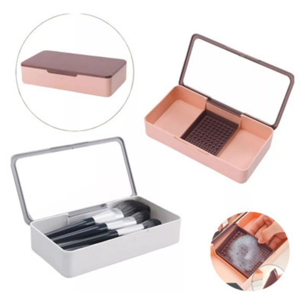 Make Up Brush Storage With Mirror And Cleaner