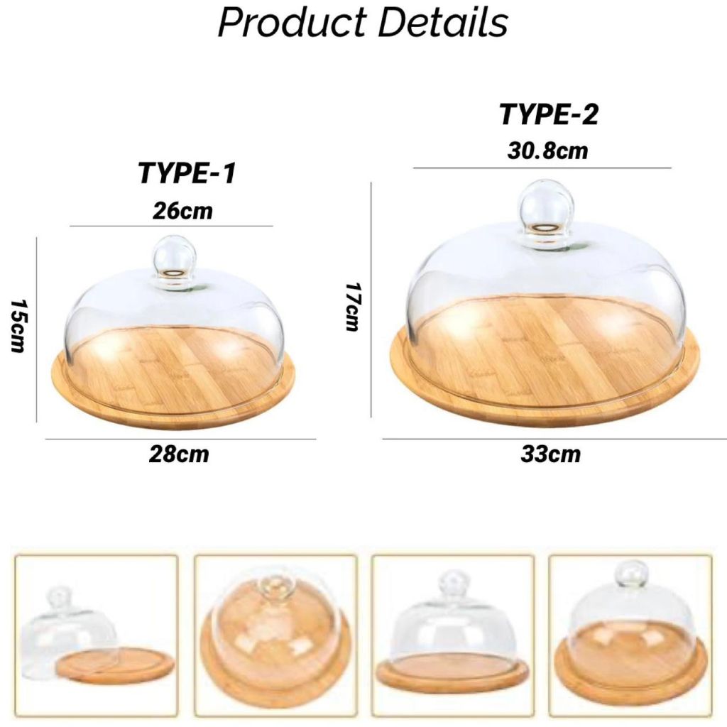 Acrylic Cake Dome with Wooden Base
