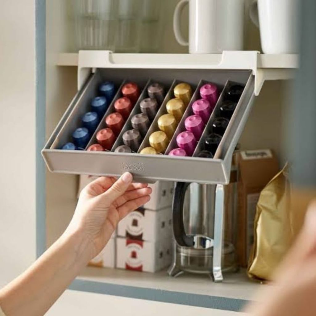 Under shelf coffee pod holder
