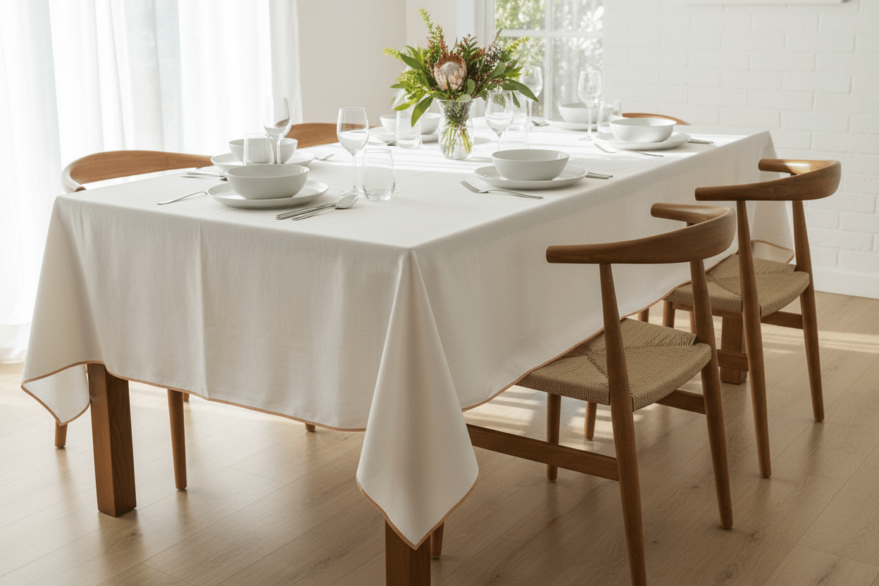 Chainstore Off White With Orange Over Lock Table Cloth 1.8m x 2.7m