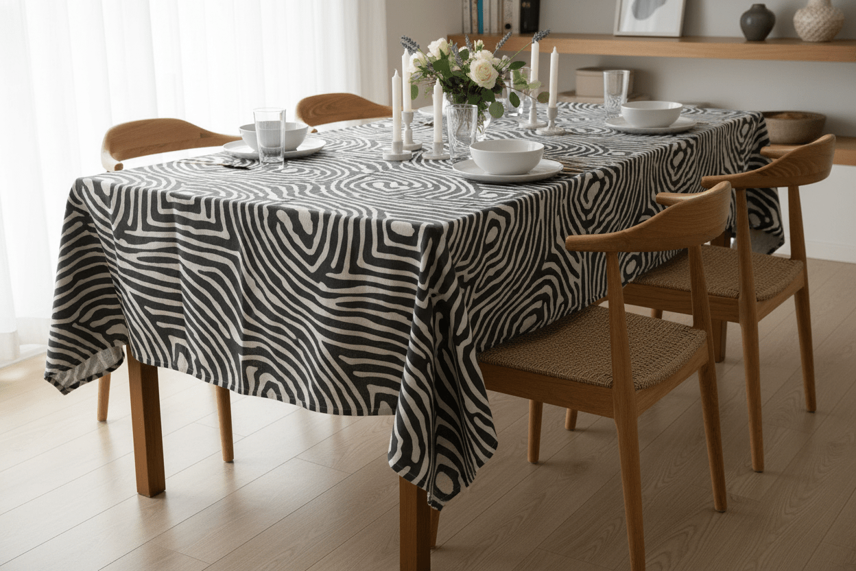 Chainstore Table Cloth Grey Swirl Linen Material Long 3.2m x 1.3m