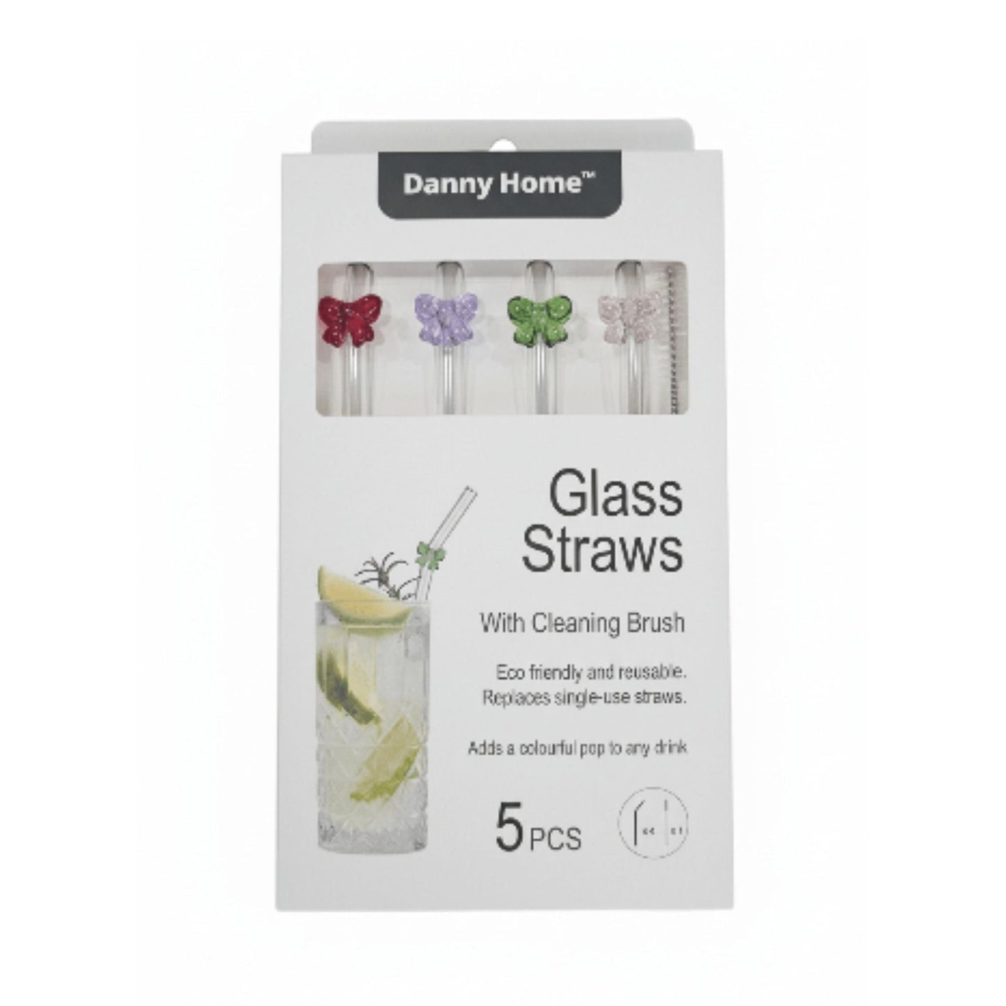 Danny Home Glass Straws With Cleaner - Bow