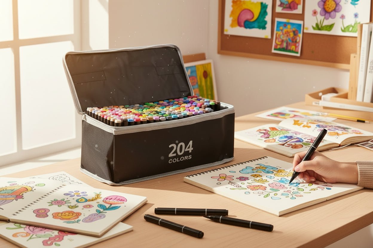 Double Sided Markers in Carry Bag - 204pc Lifestyle