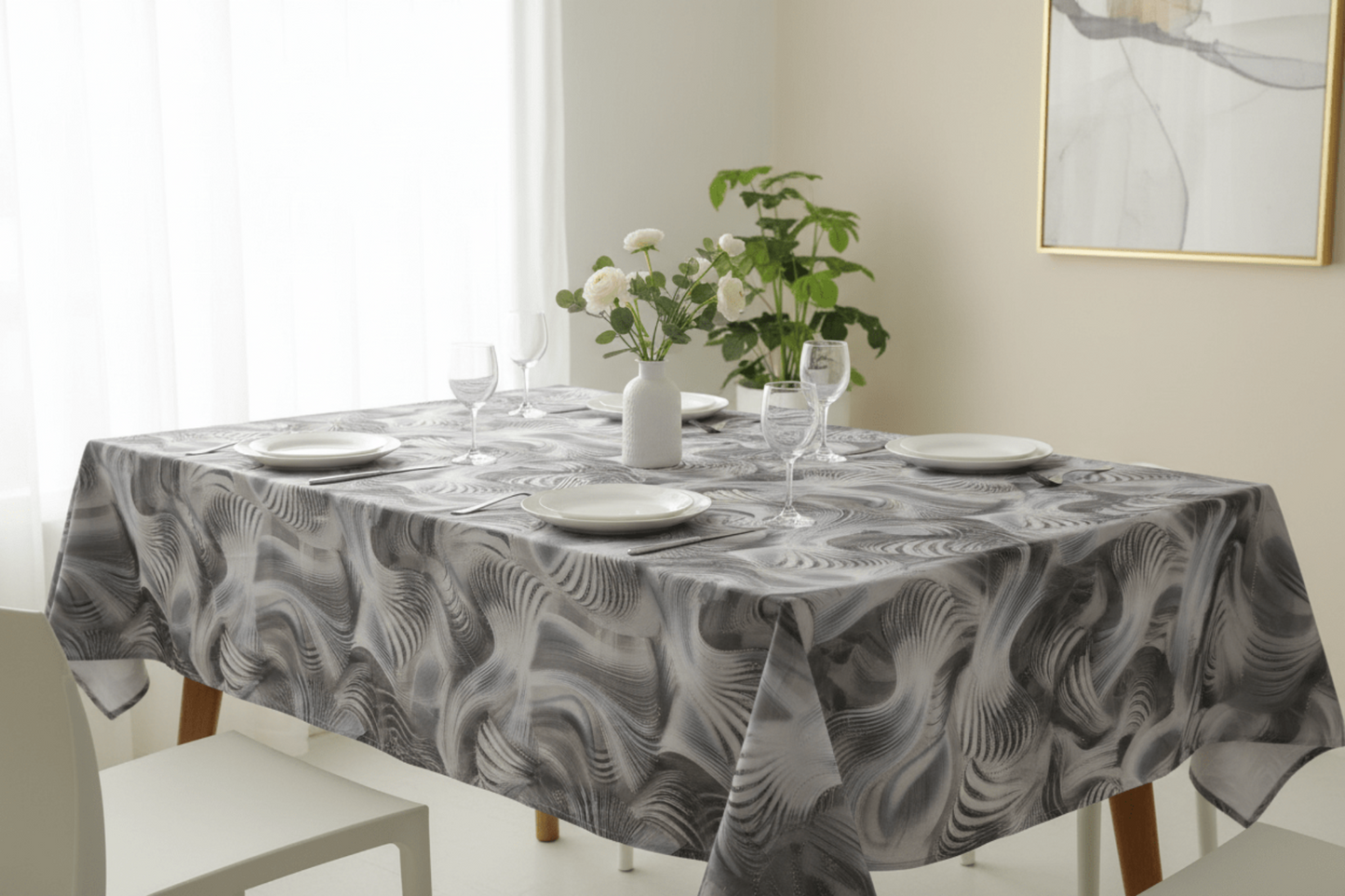 Duchess Satin Table Cloth 2.5M Blue Swirl