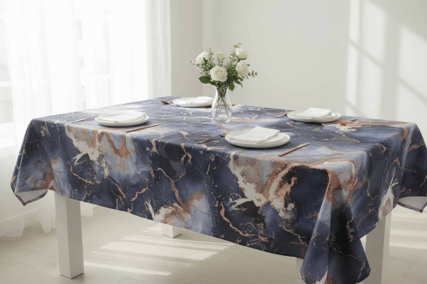 Duchess Satin Table Cloth 2.5M Navy Marble