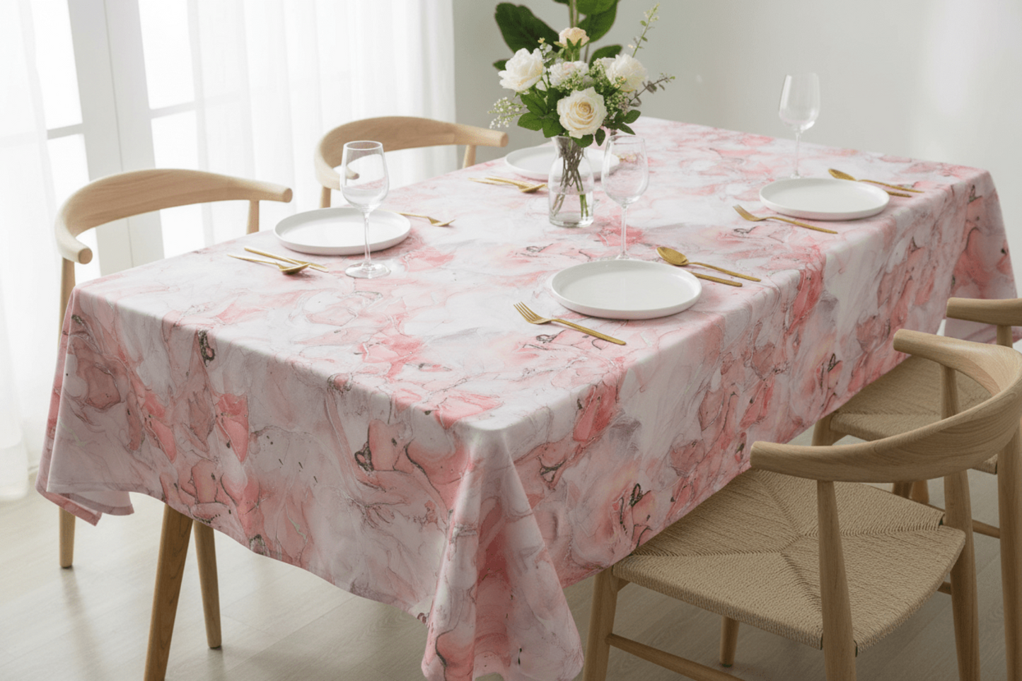 Duchess Satin Table Cloth 2.5M Pink Marble