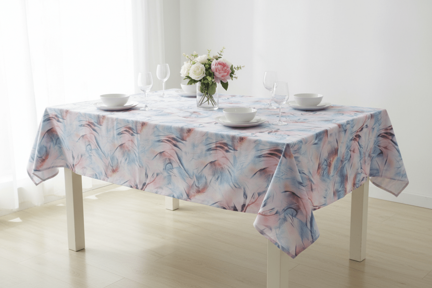 Duchess Satin Table Cloth 2.5M Pink/Blue Swirls
