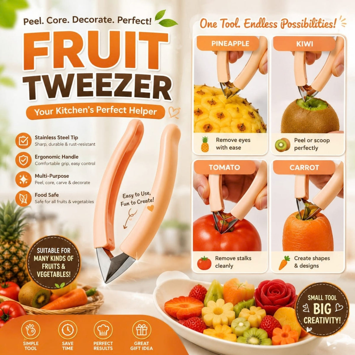 Fruit Tweezer – Stainless Steel Serving & Food Picking Tongs