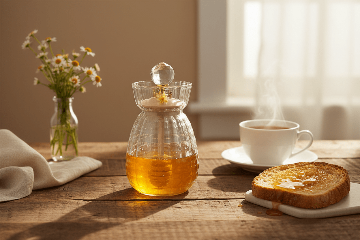Glass Honey Bottle With Crystal Knob