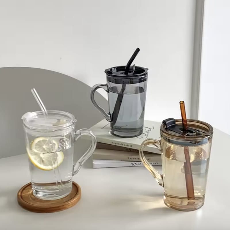Glass Travel Mug With Straw - 450ml
