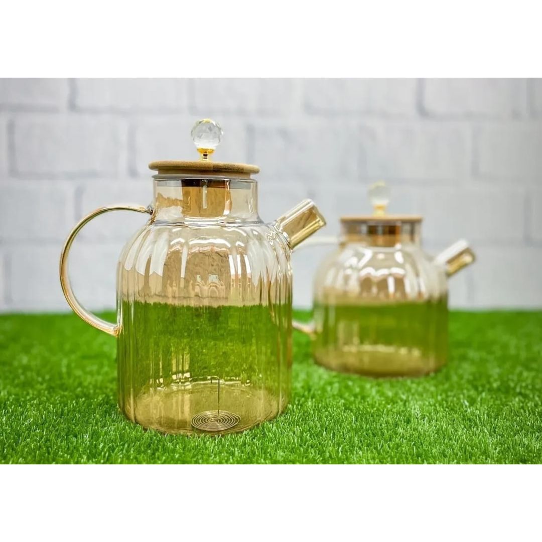 Gold Striped Teapot With Acrylic Knob