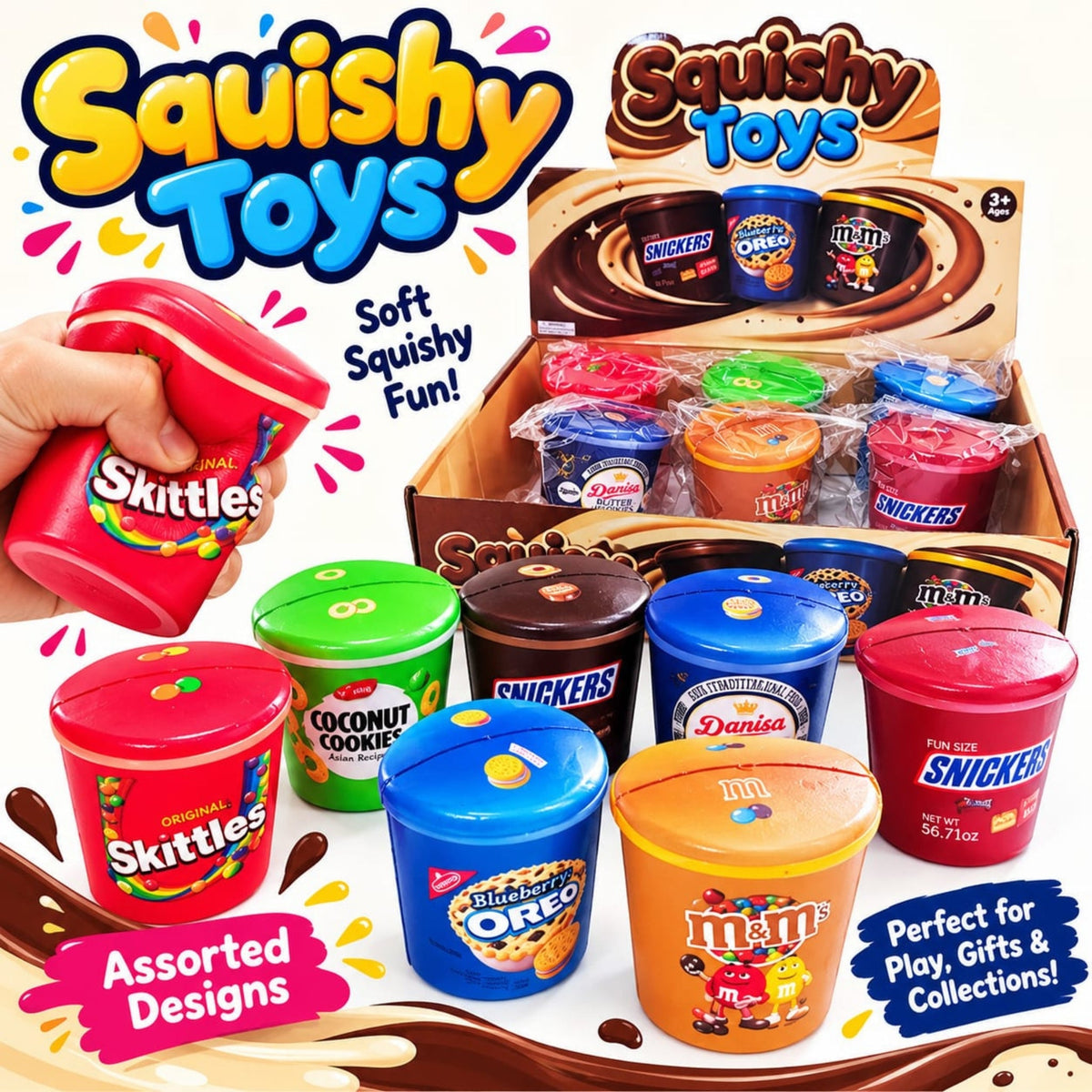 Ice Cream Tub Squishy – Soft Squeeze Stress Relief Fidget Toy – Ice Cream Tub Design