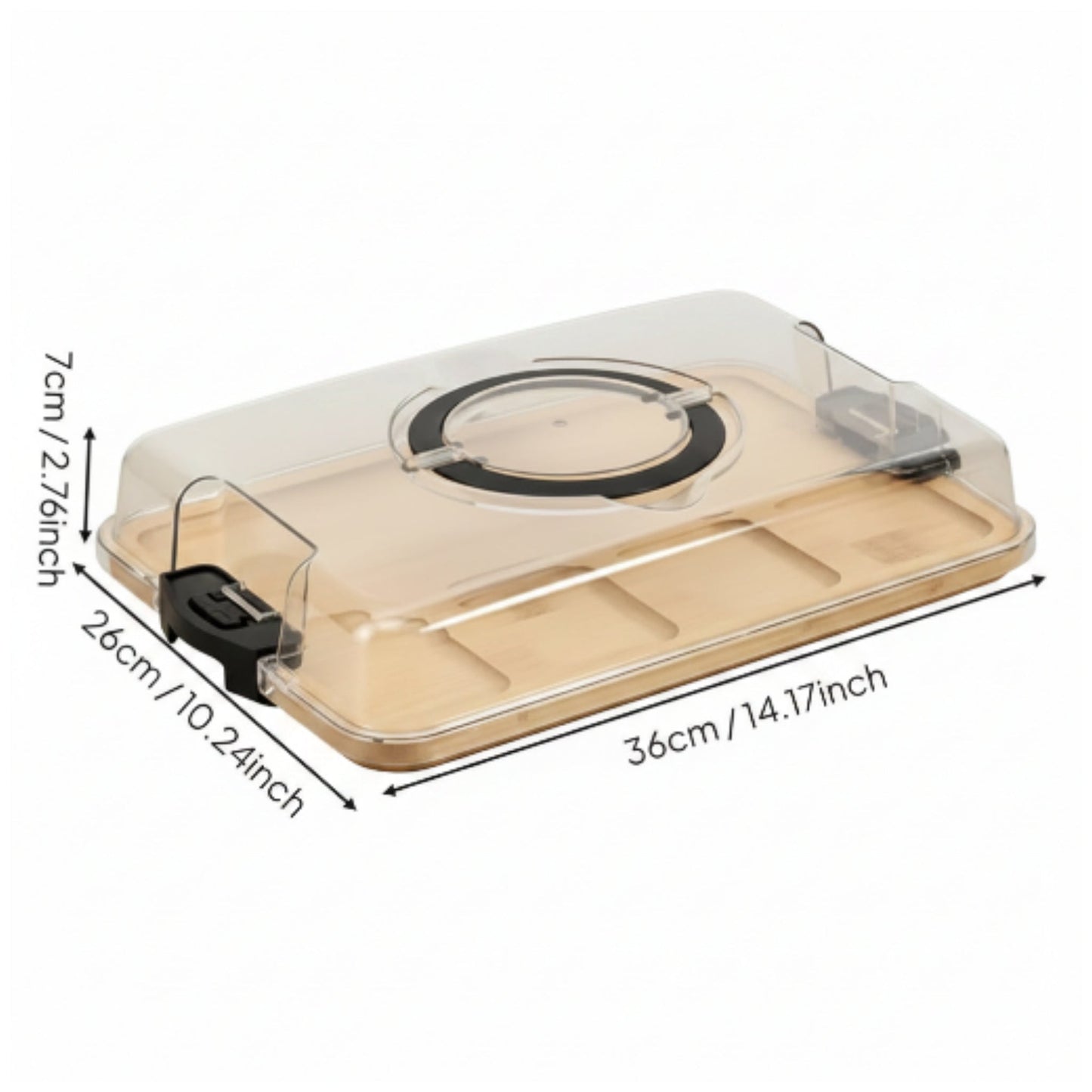 Large 5 Compartment Clip Top Bamboo & Acrylic Snack Box With Black Handles