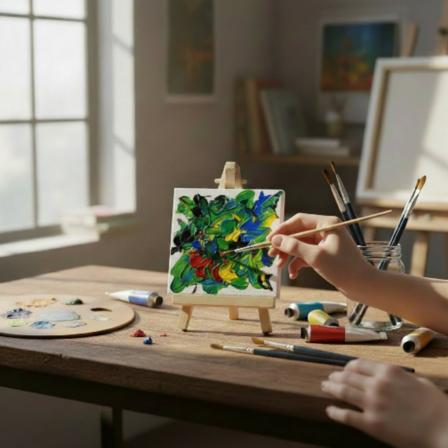 Mini Canvas & Paint Set - DIY Painting Kit with Easel