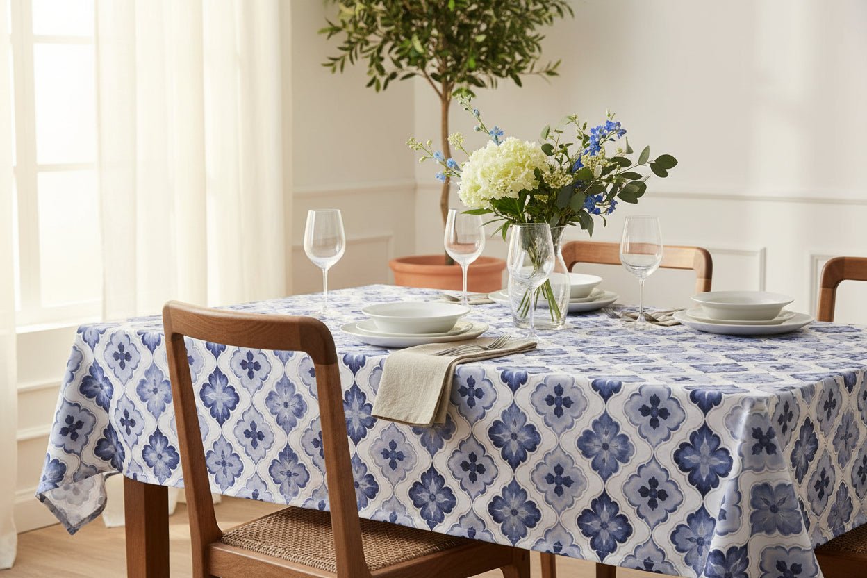 Mini Matt Table Cloth 2.5M Blue/White Flowers