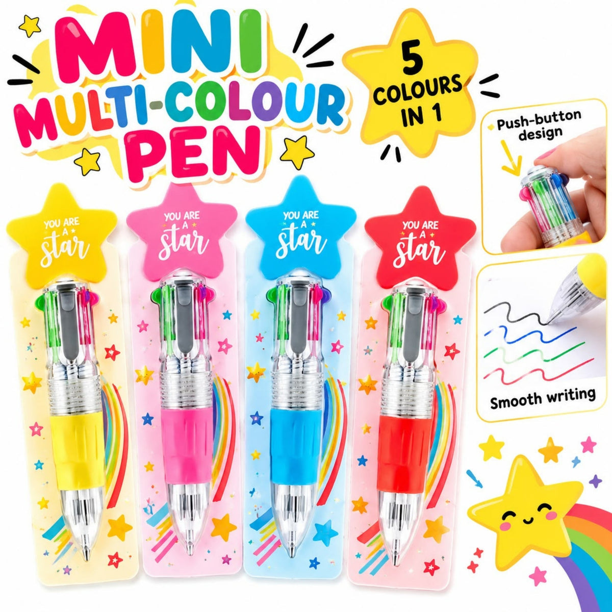 Multicolour Star Pen – Multi-Ink Writing Pen With Star Design – Includes Display Card