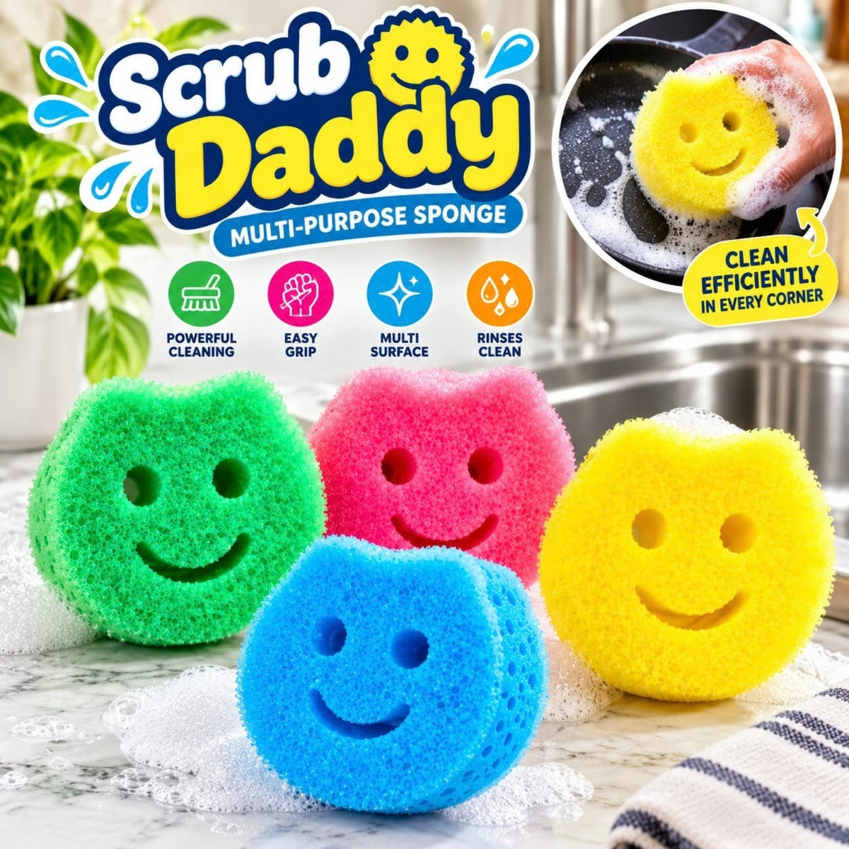 Multipurpose Scrub Sponge – Cleaning Sponge for Kitchen & Household Surfaces