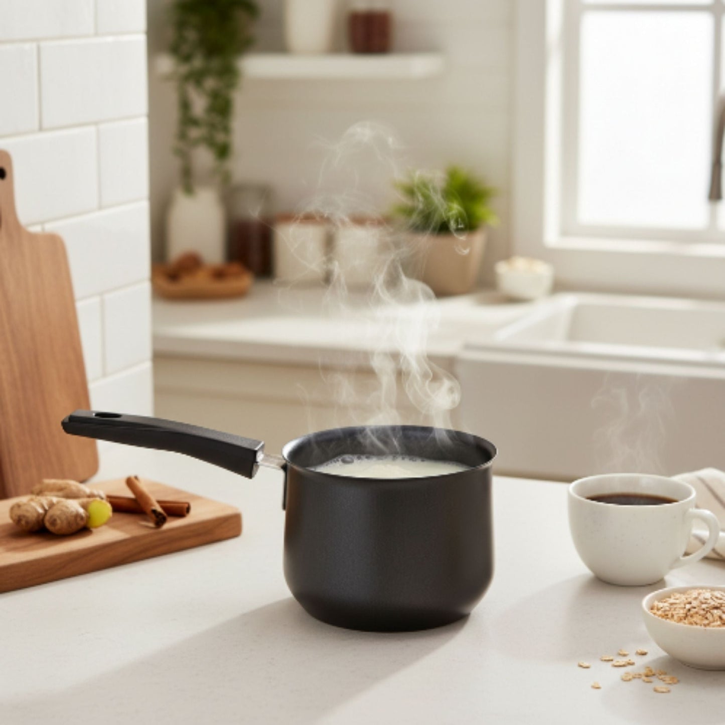 Non-Stick Speckled Black Milk Pot with Handle – Multi-Purpose Milk Pan & Saucepan