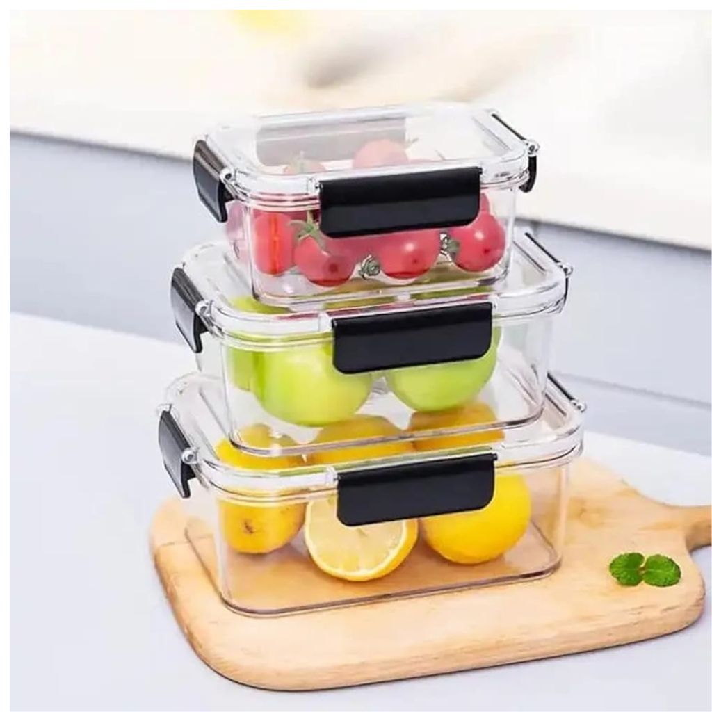 3pc Glass Storage With Acrylic Clip Lid-Rectangle
