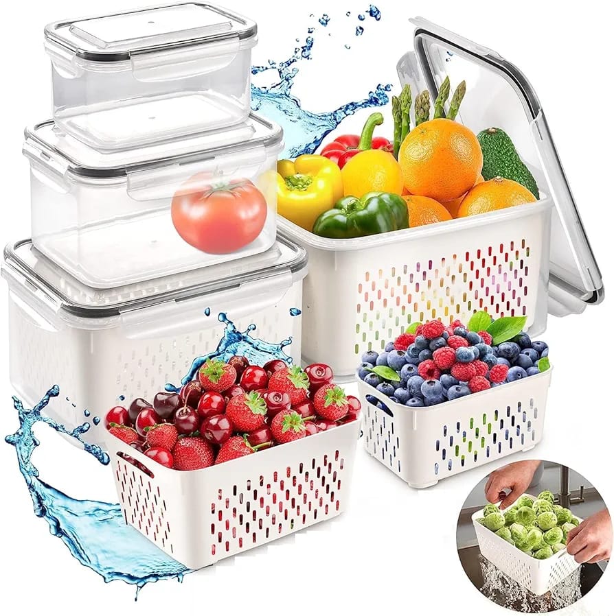 4pc Plastic Fridge Storage With Drainage