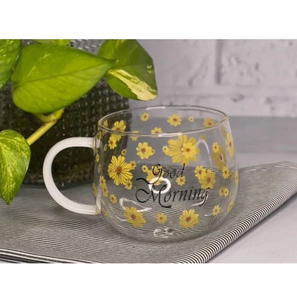 Floral Large Glass Mug 380ml