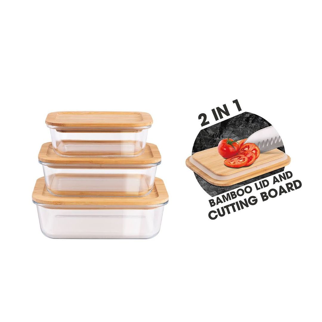 3pc Glass Storage With Bamboo Lids