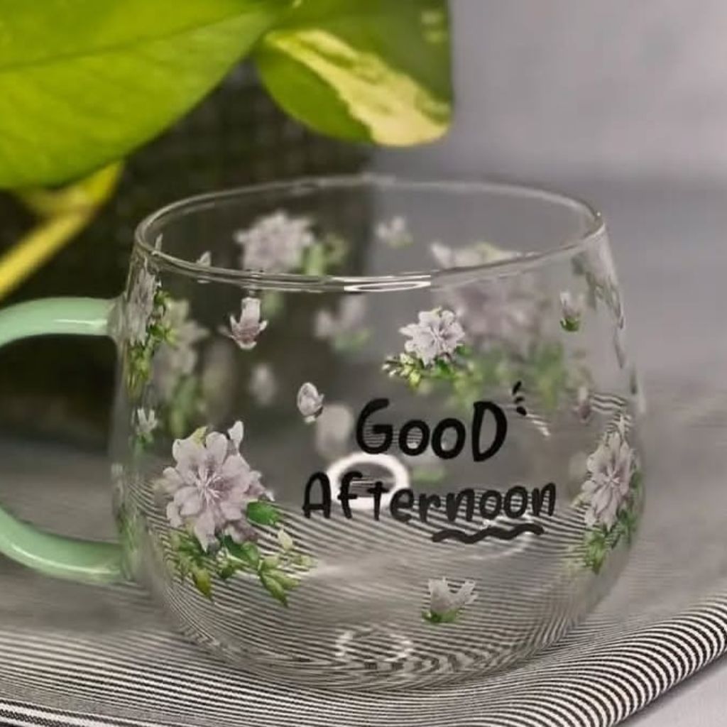 Floral Large Glass Mug 380ml