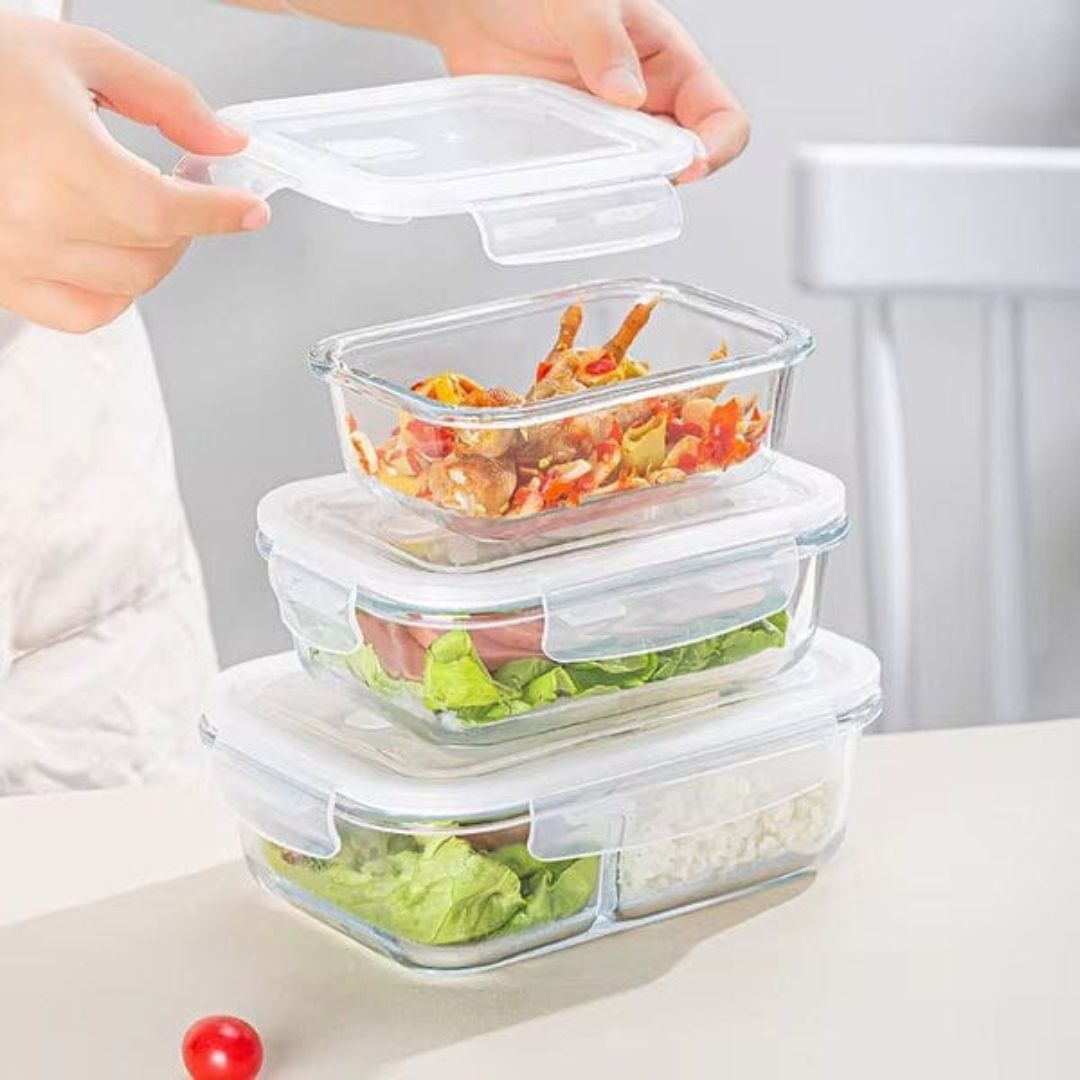 Rectangle Glass 3pc Clip Lid Food Storage