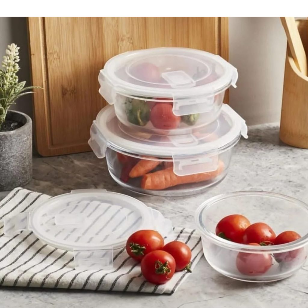 3pc Glass Clip Storage With Clips - Round